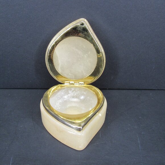 Genuine Alabaster Hand Carved Made in Italy Small Hinged Lid Heart Trinket Box - Picture 8 of 10